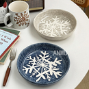 安木良品 田园ins复古重工雪花釉下彩陶瓷点心深盘菜盘 外贸原单