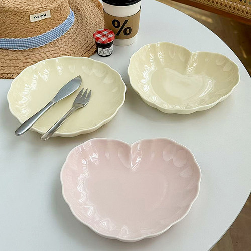 安木良品 外贸出口 韩国ins风少女心奶粉色陶瓷餐具甜品餐菜盘子