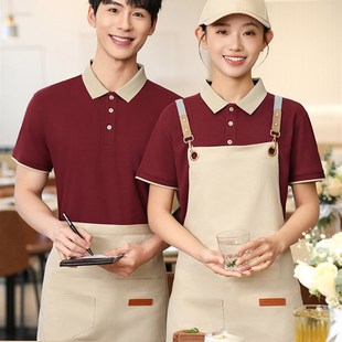 新款 服务员工作服t恤短袖 饭店火锅烧烤奶茶店超市餐饮工装 polo衫