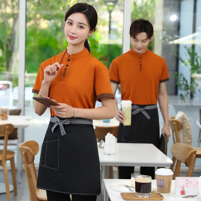 服务员工作服短袖夏季餐饮奶茶火锅饭店网咖工装T恤印logo女