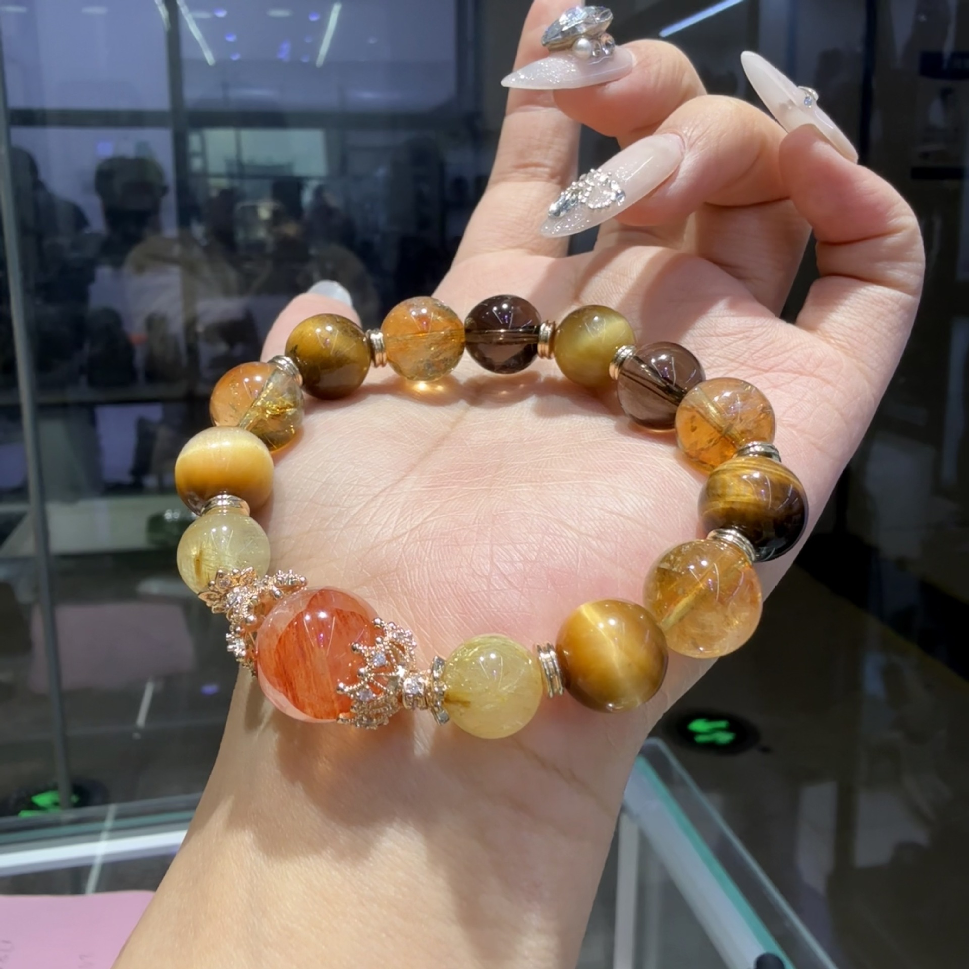 天然黄塔晶金虎眼手链黄水晶茶晶多宝设计款招米手串时尚高级感