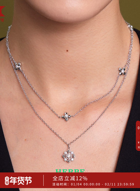 HERBE合璧 五代柿蒂纹样五花四叶草懒人双层项链时尚百搭新年礼物