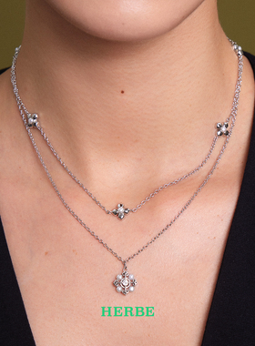 HERBE合璧 五代柿蒂纹样五花四叶草懒人双层项链时尚百搭新年礼物