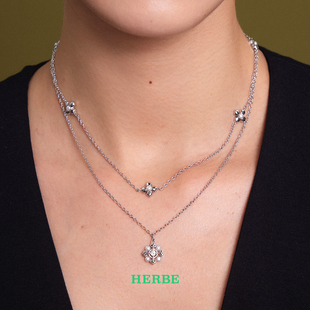 HERBE合璧 五代柿蒂纹样五花四叶草懒人双层项链时尚百搭新年礼物