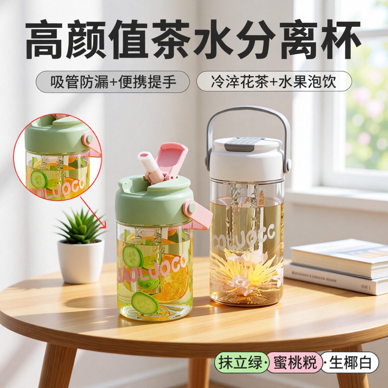 ins网红带吸管塑料随手水杯女生高颜值可爱便携茶仓杯子儿童喝水