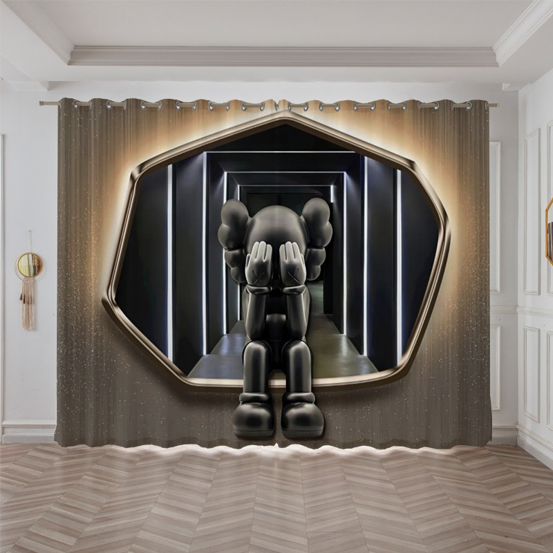 卡通潮流KAWS芝麻街暴力熊男生卧室客厅直播背景装饰个性遮光窗帘