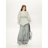 甜美纯欲灰色两件套女秋连帽V领卫衣宽松挂脖背心设计感小众套装