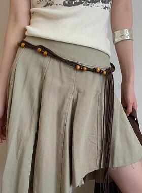 波西米亚民族风黑色编织腰绳女配连衣裙子性感系带腰带y2k腰链潮