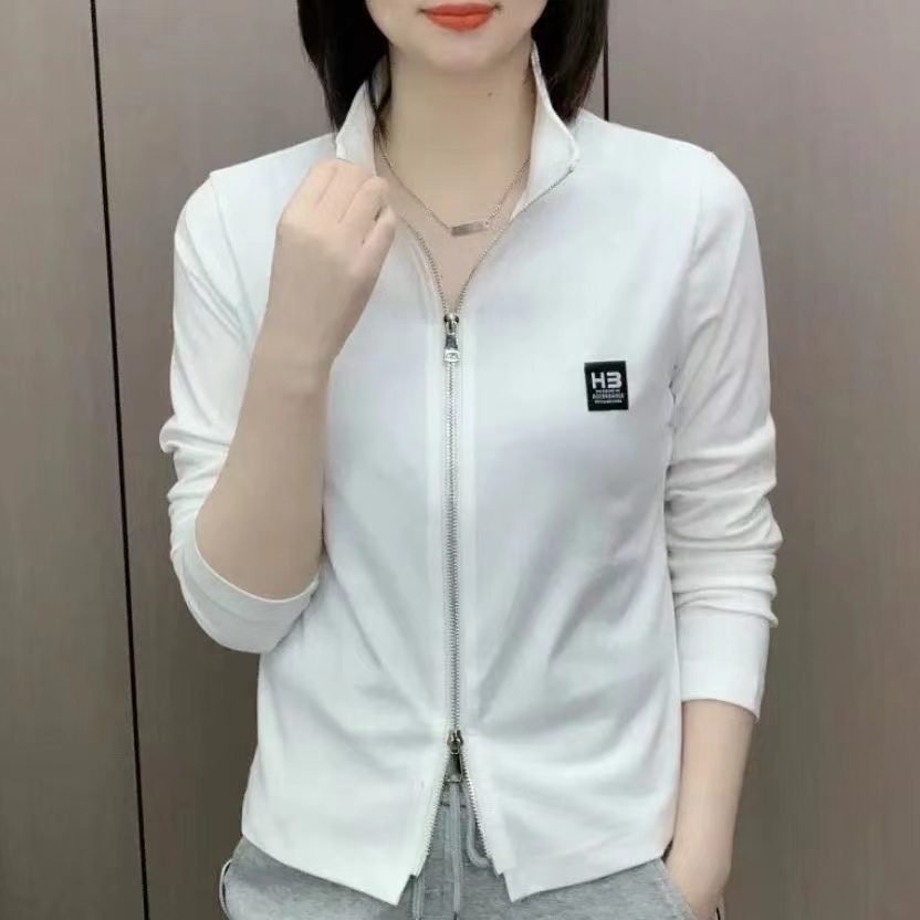 特价版淘宝断码品牌限时秒杀双头拉链长袖T恤女2023春夏立领打底