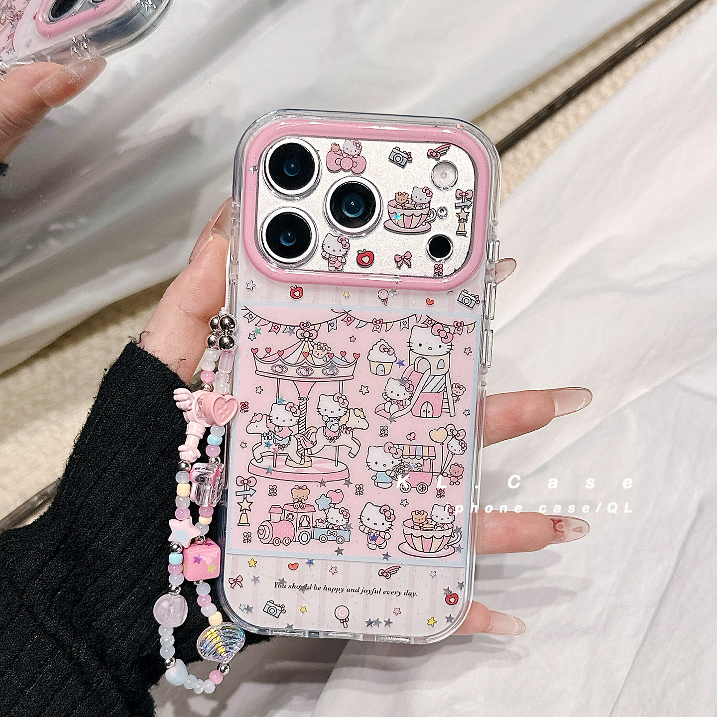 壳侣 可爱游乐园KT猫适用苹果17手机壳iPhone17promax新款16防摔保护套15硅胶镜头全包小众高级感带链条女软p