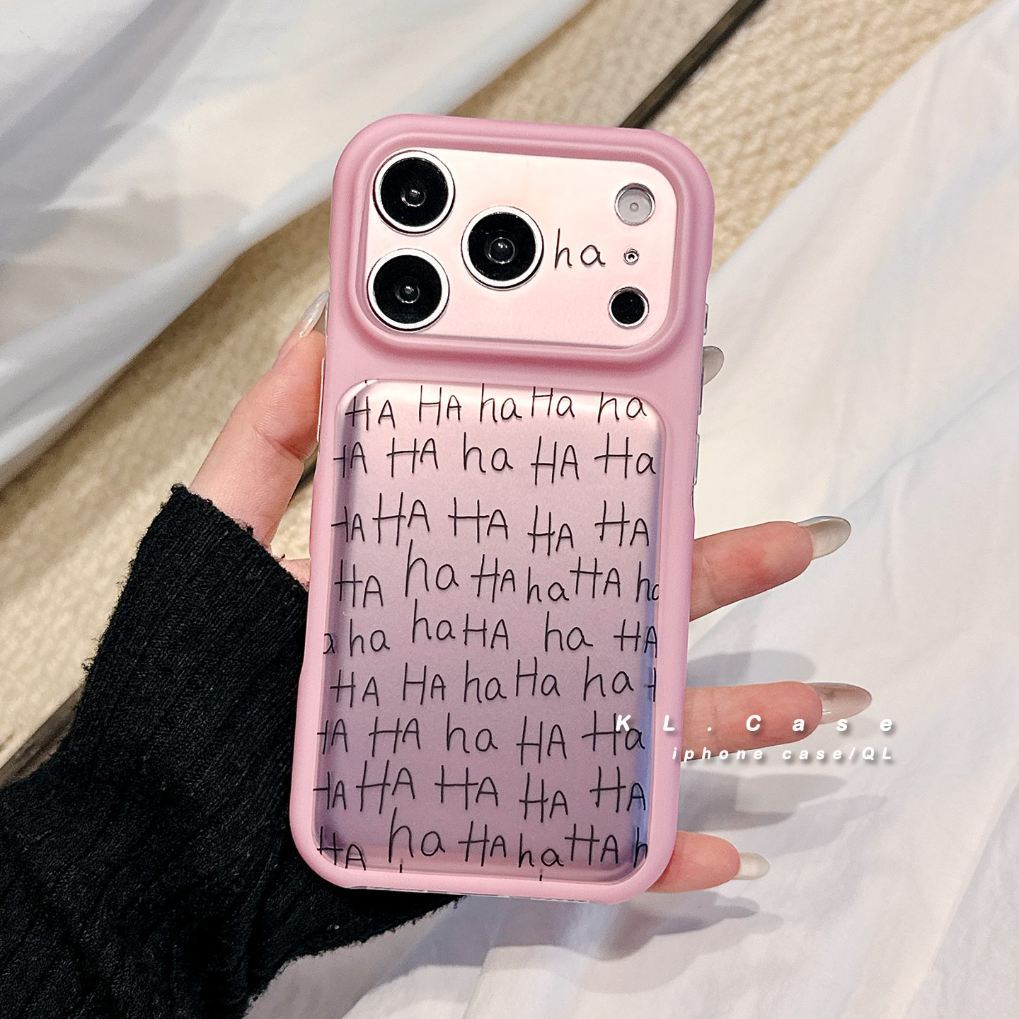 简约镭射哈哈文字适用苹果17手机壳iPhone17promax新款16防摔保护套15硅胶17pro镜头全包16pm小众高级感女软p