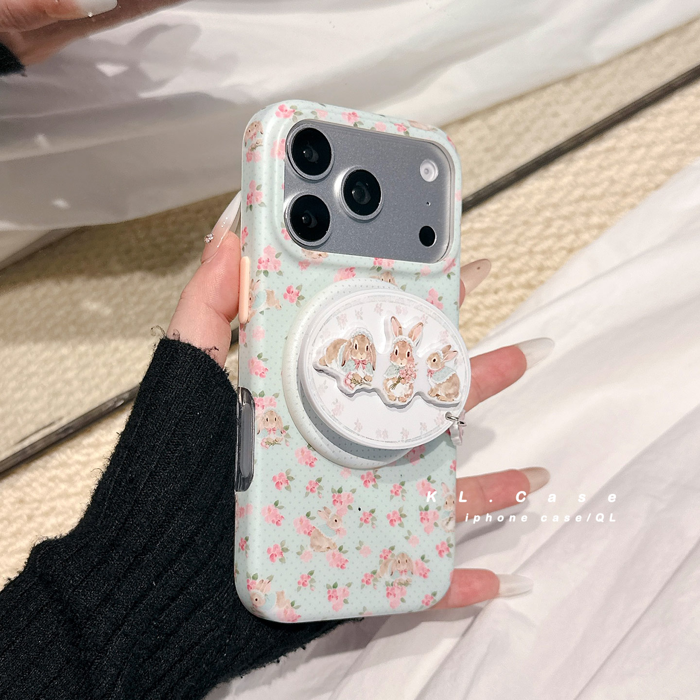 壳侣 ins简约碎花兔子适用苹果17手机壳iPhone17promax新款16防摔保护套15硅胶全包小众高级感带磁吸支架女软