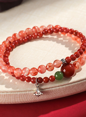 天然冰飘南红蜜蜡纯银玛瑙手链