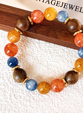 黄水晶红胶花沉香高级感手串