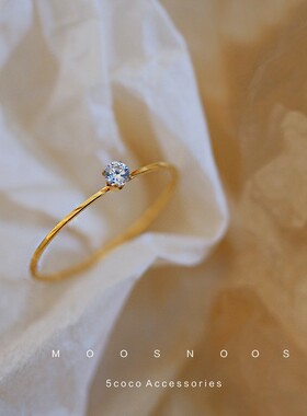 钛钢戒指 极细0.5mm一颗小钻戒指简约气质素圈食指戒Y002