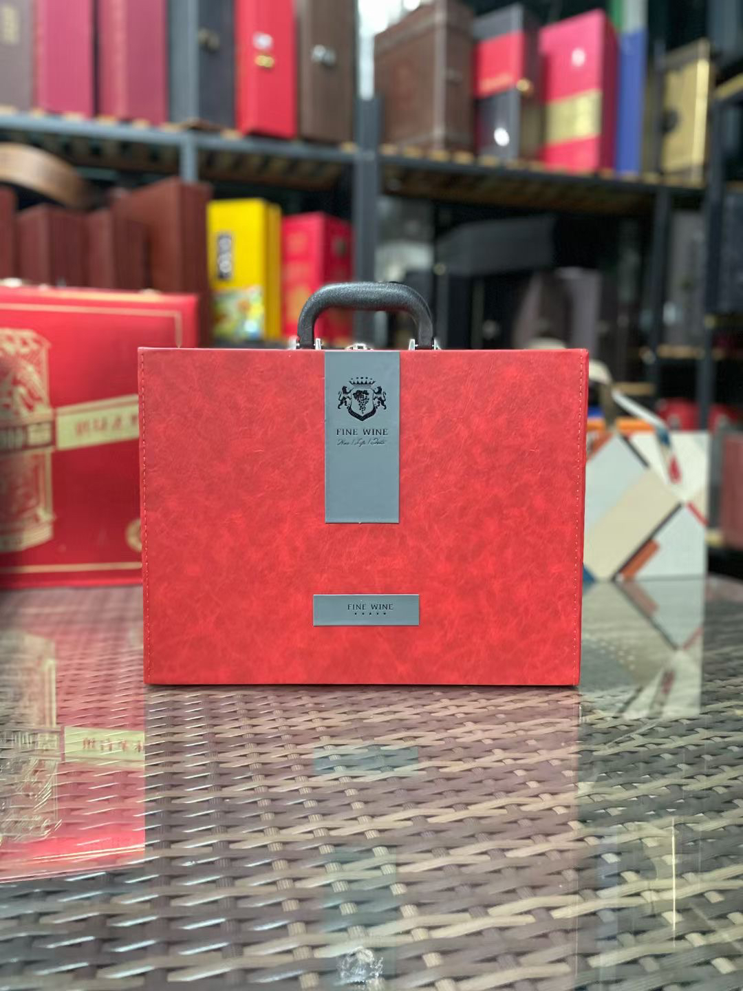 商务红酒礼盒大号葡萄酒大肚瓶包装盒皮质礼品盒子空盒红酒盒送人