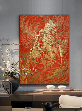 新中国风背峰浮雕餐厅装修画红色入口过道挂画立体客厅背景墙壁画