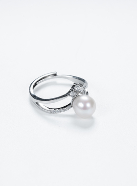 爱迪生珍珠14K注金白色珍珠戒指7-8mm