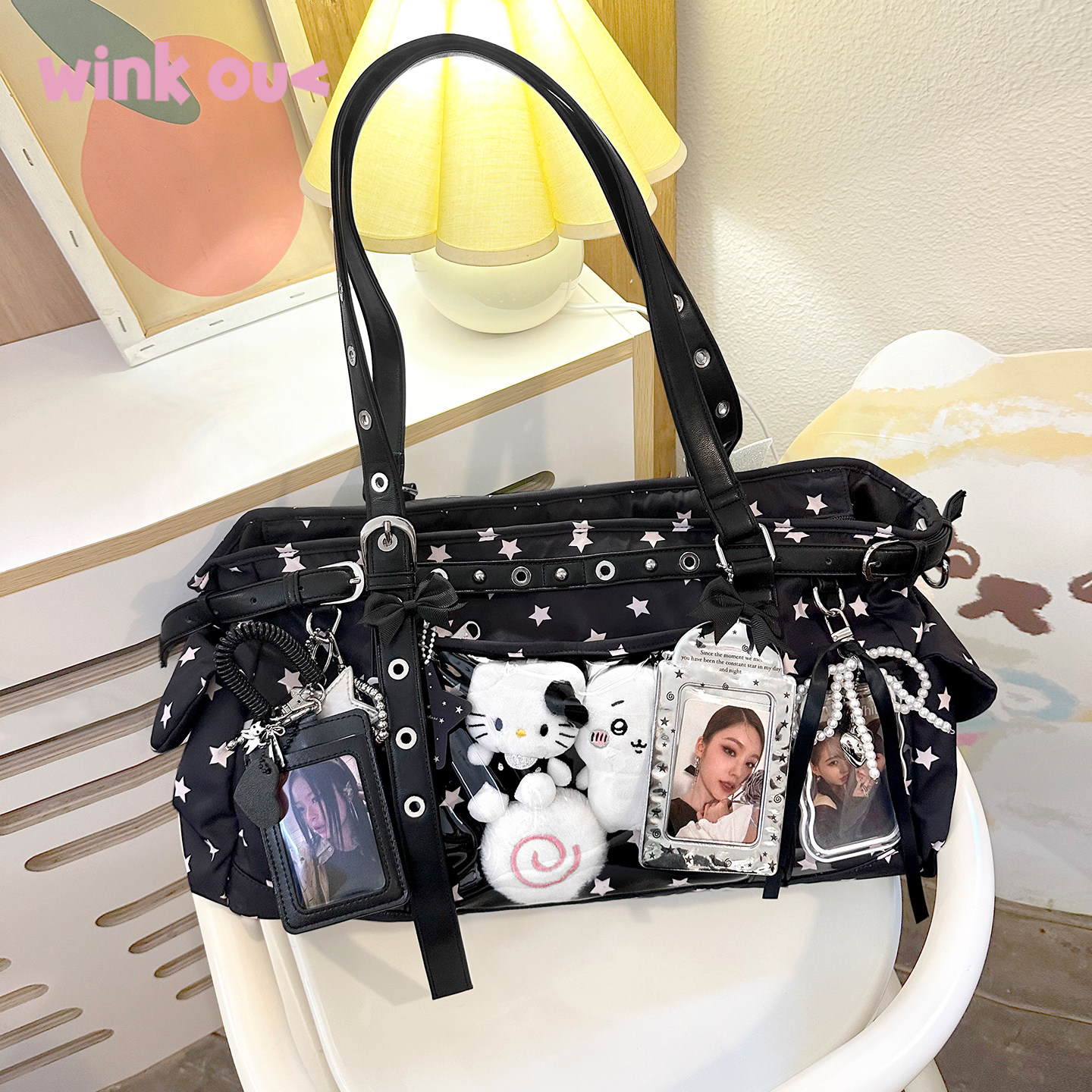 演唱会追星黑色暗格可藏灯牌痛包