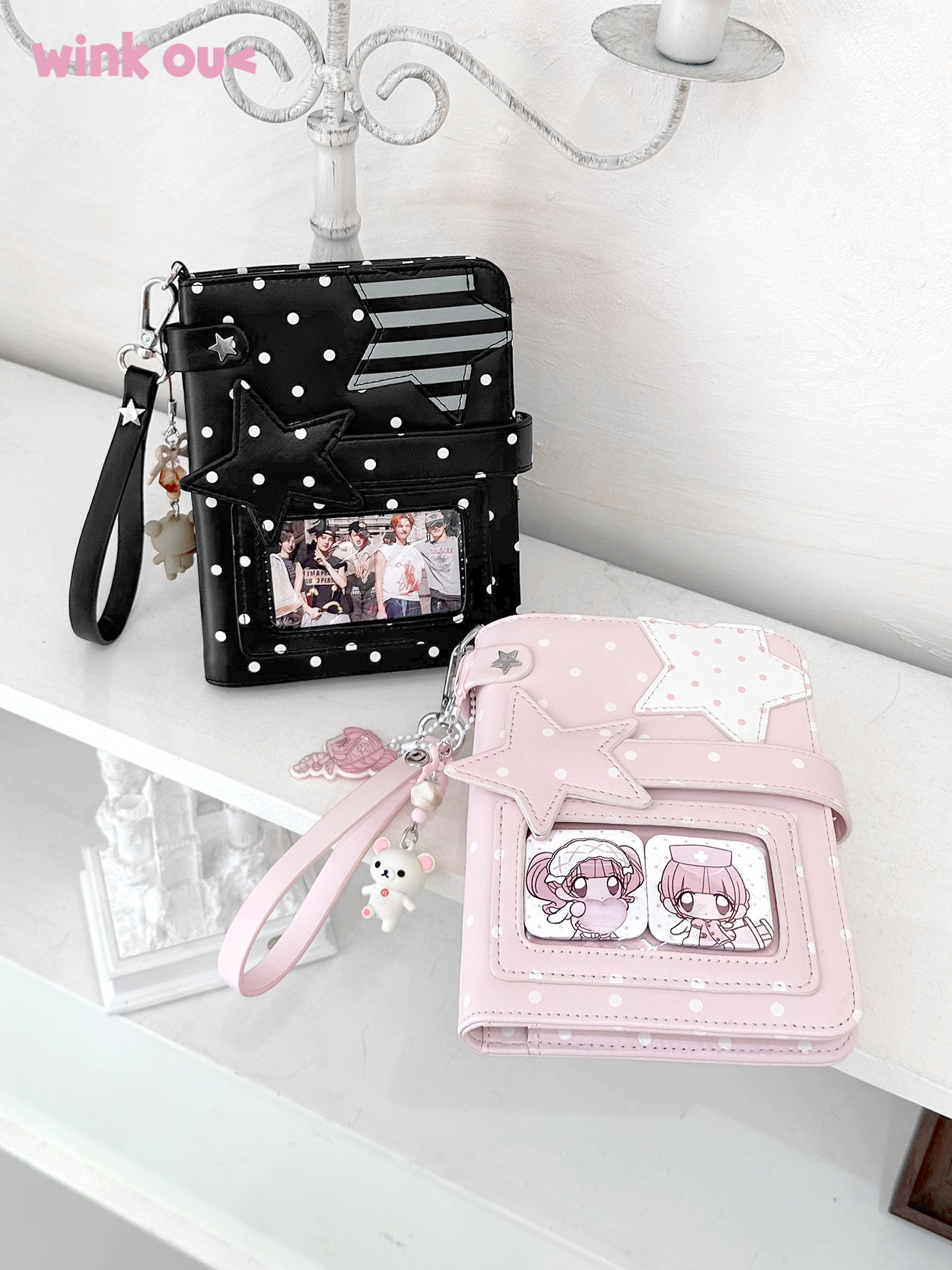 winkouv Korean Polka Dot Travel Passport Clip Wallet Integrated M