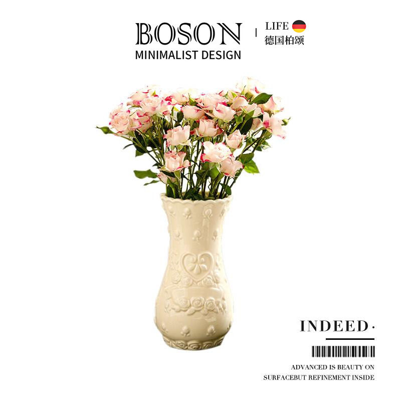 BOSON·Indeed·花瓶欧式复古浮雕玫瑰陶瓷高级感客厅摆件 | 良辰