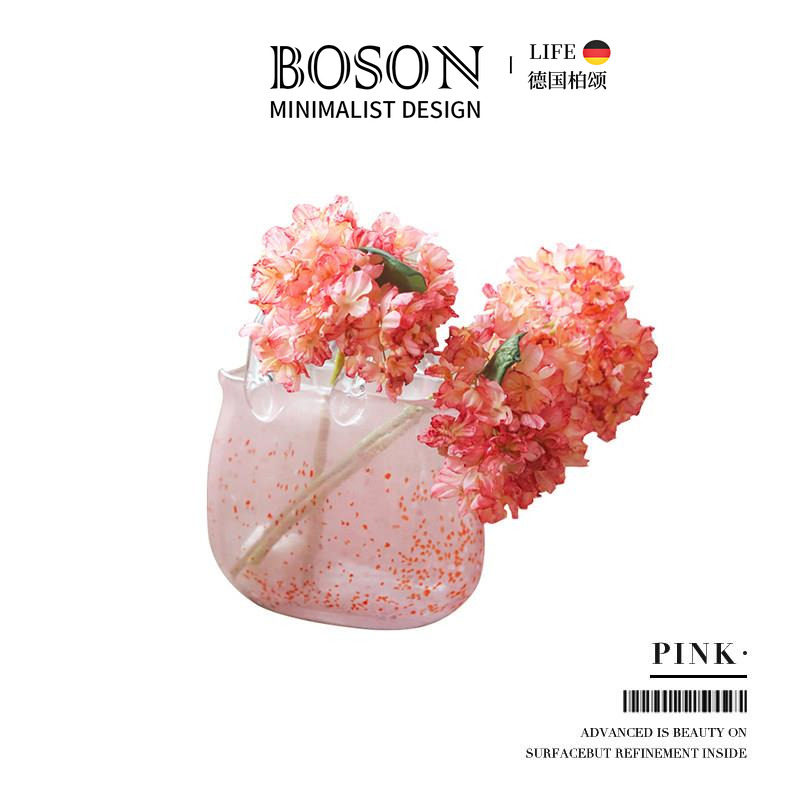 BOSON·Pink·花瓶家用粉色波点手提玻璃透明创意包包花瓶 | 粉波