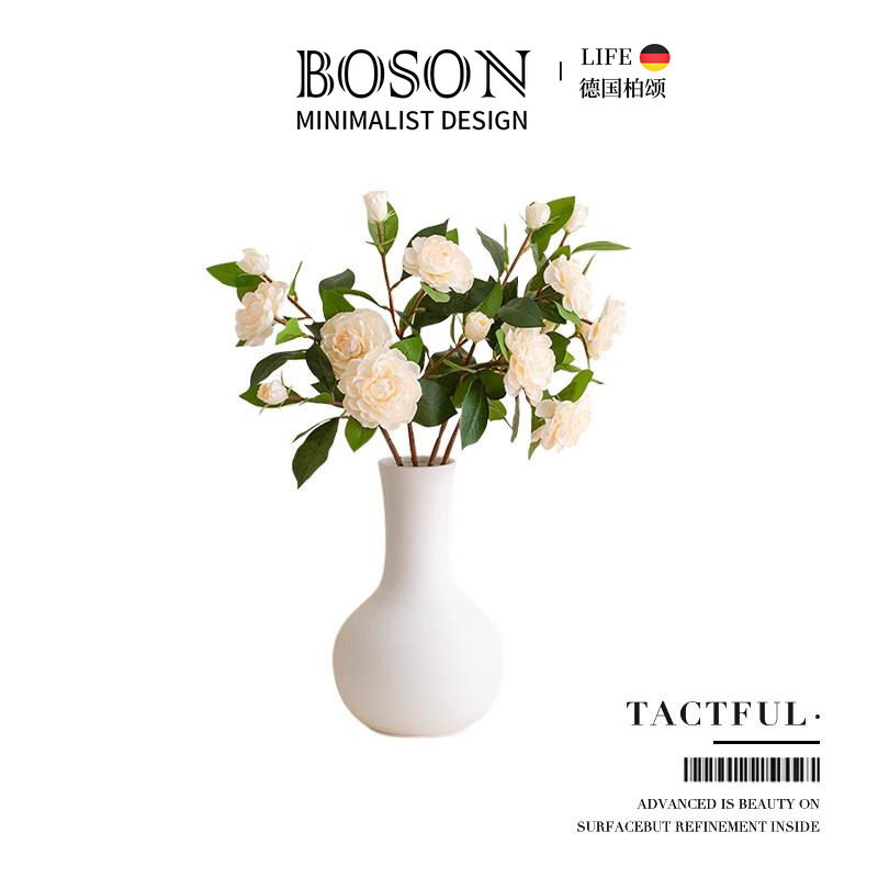 BOSON·Tactful·仿真花白色山茶花绢花假花干花花束客厅 | 婉山
