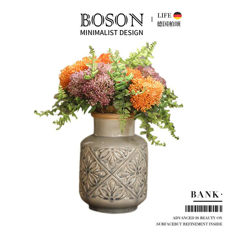 BOSON·Bank·浮雕花纹复古花瓶摆件家居饰品美式陶瓷花器 | 左岸