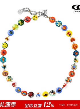 CHICHABOOM花色琉璃圆扁珠项链