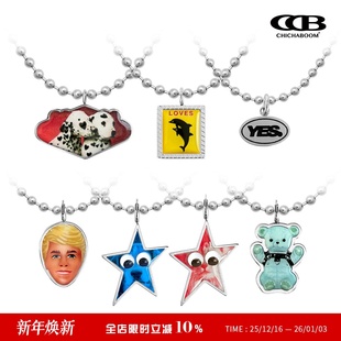 CHICHABOOM斑点狗猫狗五角星芭比KEN小熊海豚滴胶字母吊坠项链