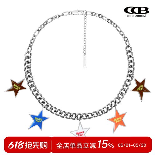 CHICHABOOM趣味标语Money Face五角星吊坠古巴项链街头时尚男女款
