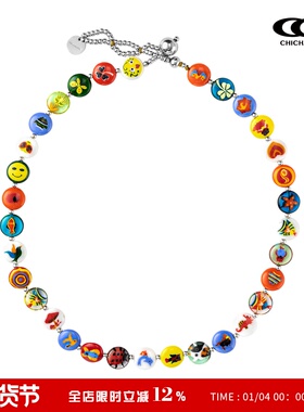 CHICHABOOM花色琉璃圆扁珠项链