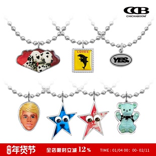 CHICHABOOM斑点狗猫狗五角星芭比KEN小熊海豚滴胶字母吊坠项链