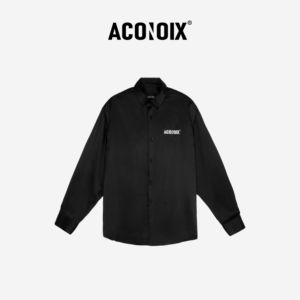 ACONOIX侯明昊檀健次同款黑色四重奏乐器休闲宽松高级真丝衬衫