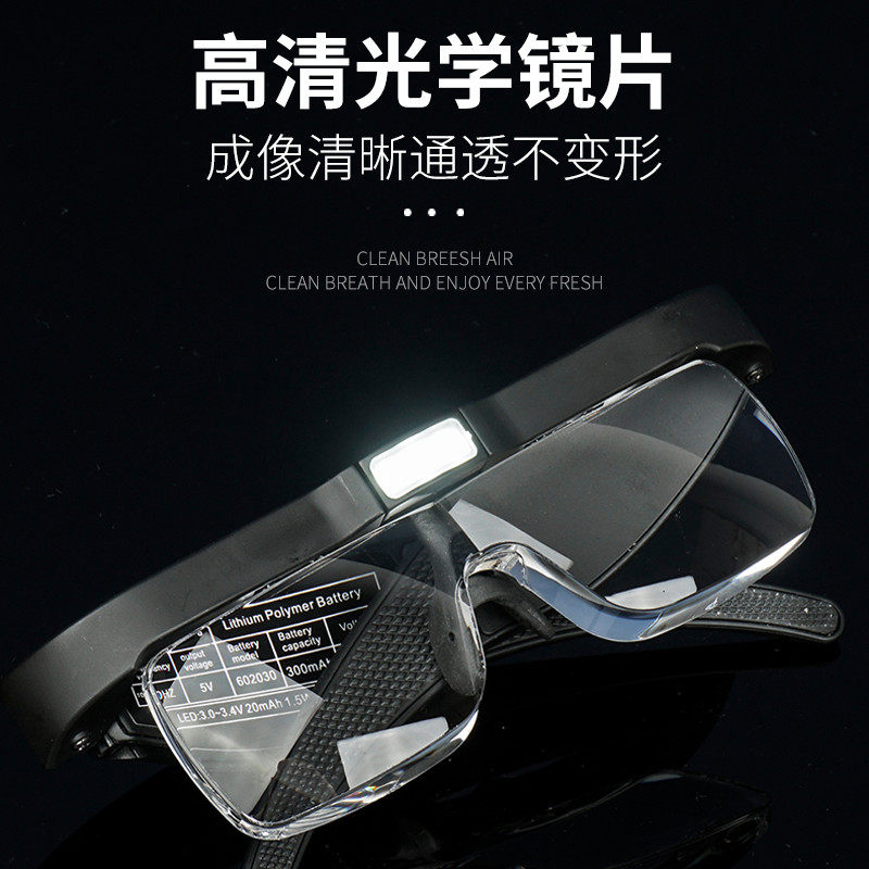 老年人夜晚看书用眼镜式放大镜带灯看手机头戴高清维修纹绣师专用