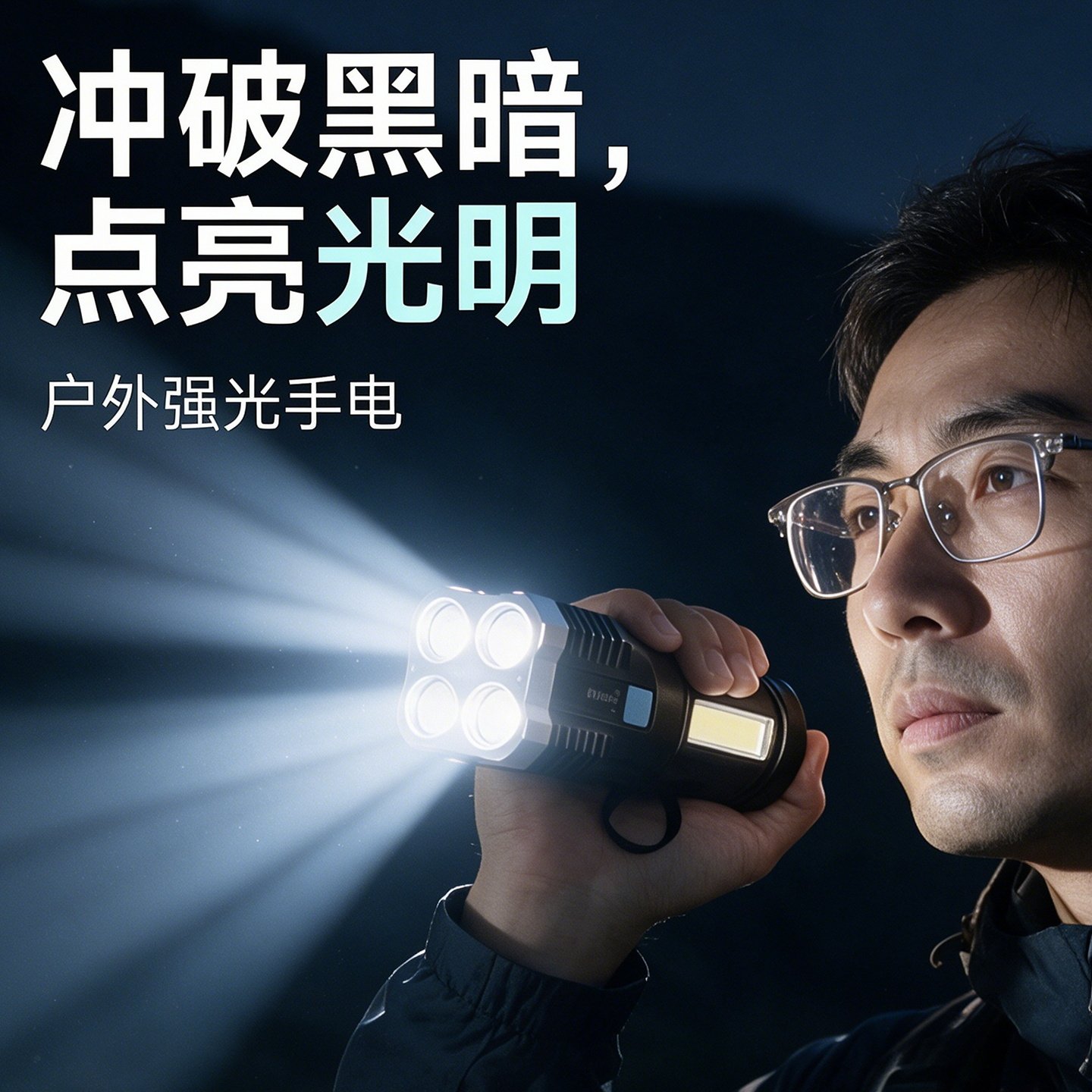 拜斯特4灯珠led多功能强光手电筒COB侧灯户外便携家用USB充电手电