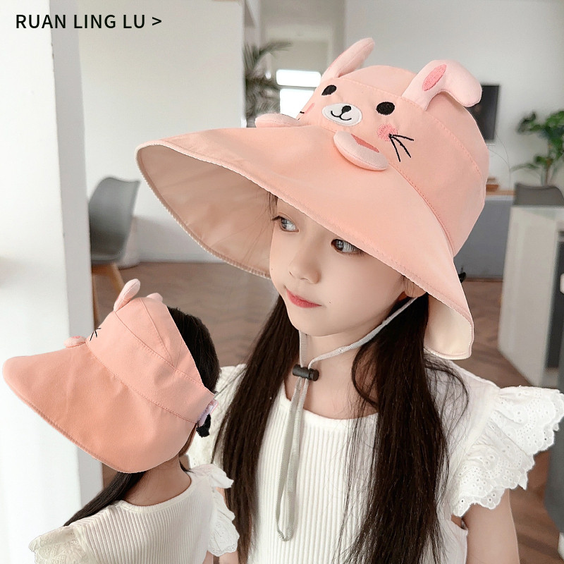 儿童防晒帽夏季薄空顶帽男女童卡通大檐防紫外线涂层遮阳帽太阳帽