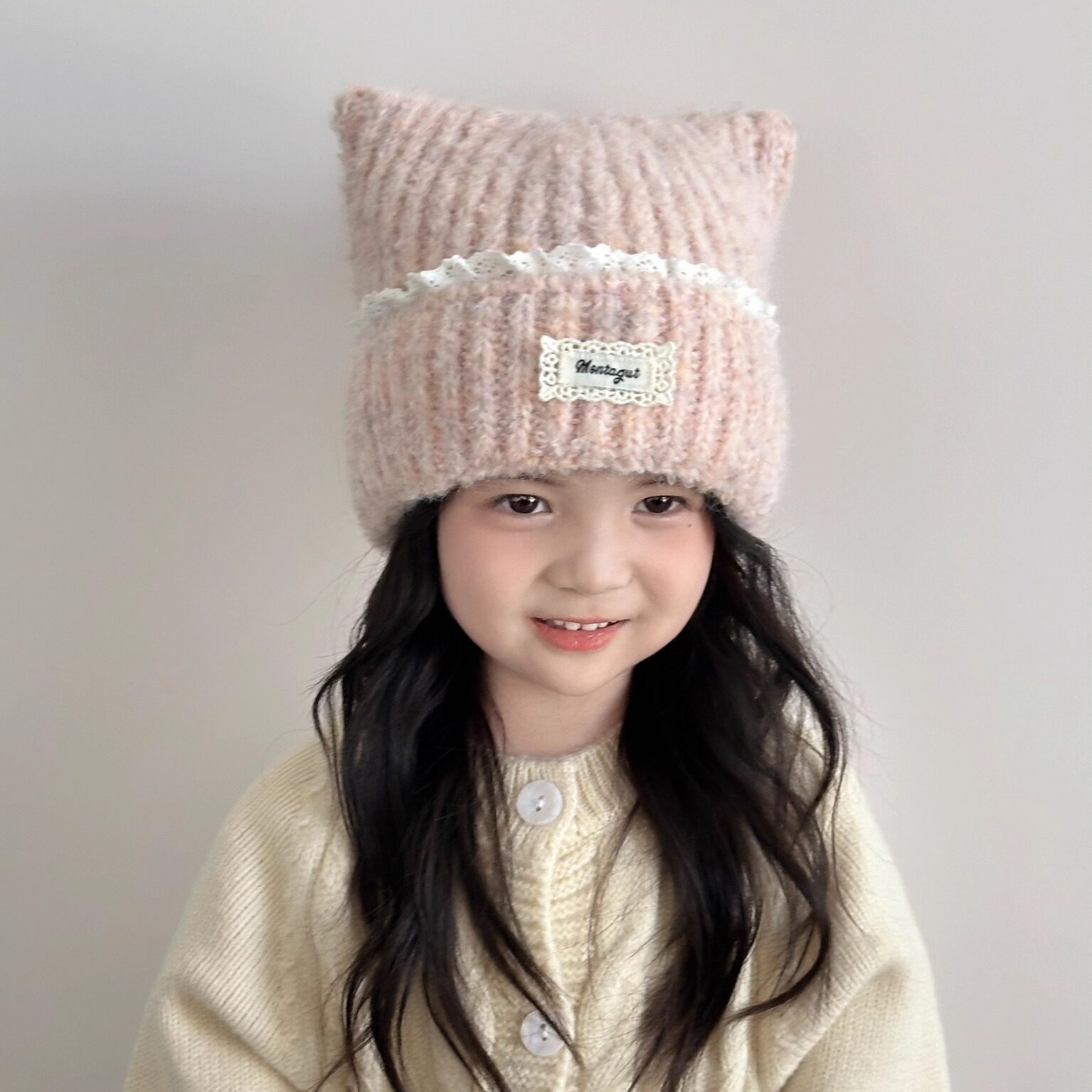 儿童毛线帽可爱猫耳朵渐变扎染厚