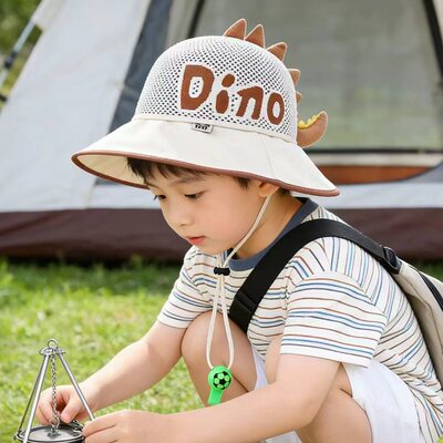 夏季儿童恐龙防晒透气渔夫网帽薄