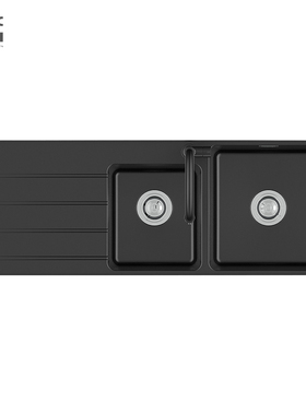 集造DKS461901洗菜盆家用石英石黑色洗碗双水槽带翼大小水沥水板