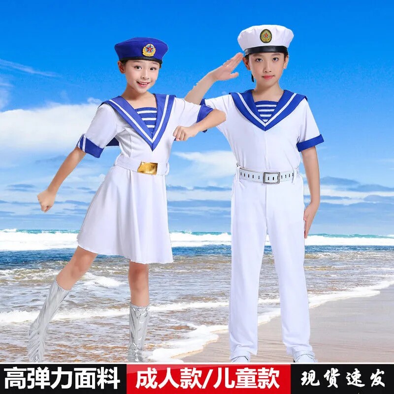 新款儿童小海军六一舞蹈演出服水手服女兵学生短袖白色学院风套装