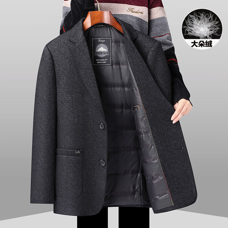 西装羽绒服爸爸冬季外套2026新款男士婚宴西服中老年冬装棉衣