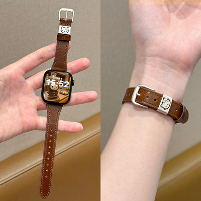 适用iwatchkt猫真皮小蛮腰表带