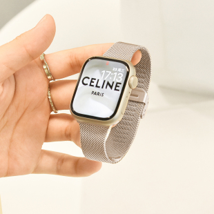 8金属表带星光色iwatch7 适用applewatchS10 se米兰尼斯小蛮腰苹果手表S11精致表带 小蛮腰网纹