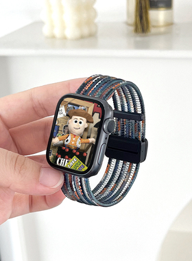 适用applewatchS11尼龙回环式表带9/10ultra官方同款2023彩虹星光苹果手表iwatch7/8/SE双节磁吸运动透气表带