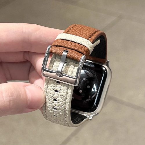适用iWatch荔枝纹皮革宽版表带