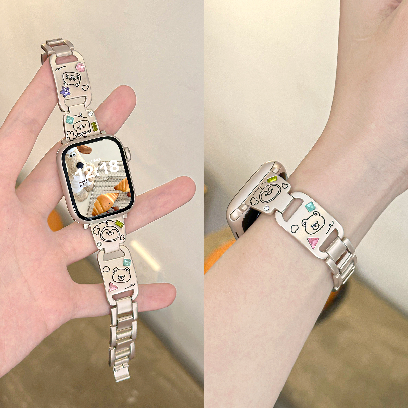 适用iwatch动物园彩钻金属表带