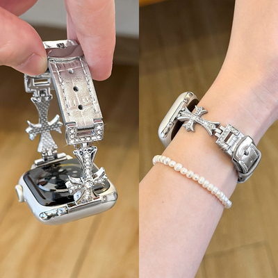 适用iWatch克罗芯镶钻皮质细表带