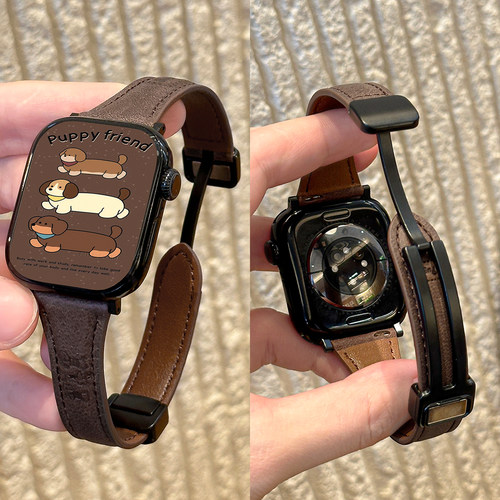 适用iWatch卡通小狗磁吸皮表带