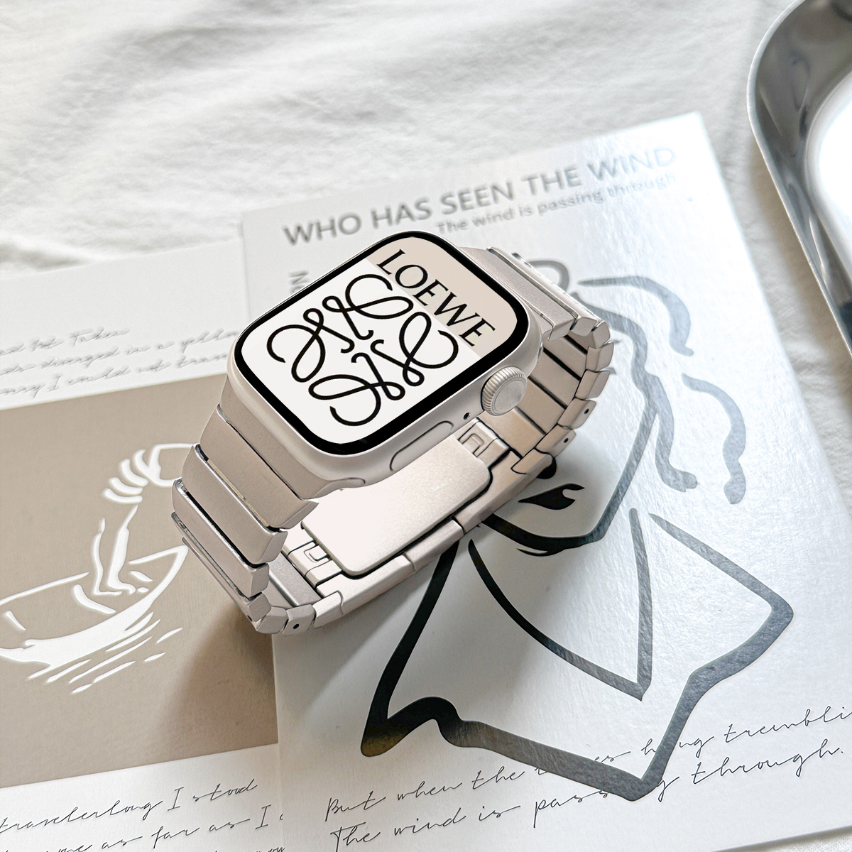 【官网款简约链式】适用苹果手表商务表带applewatchS10代一株链式精钢金属套装iwatch6/7/8/9代表带透气男女